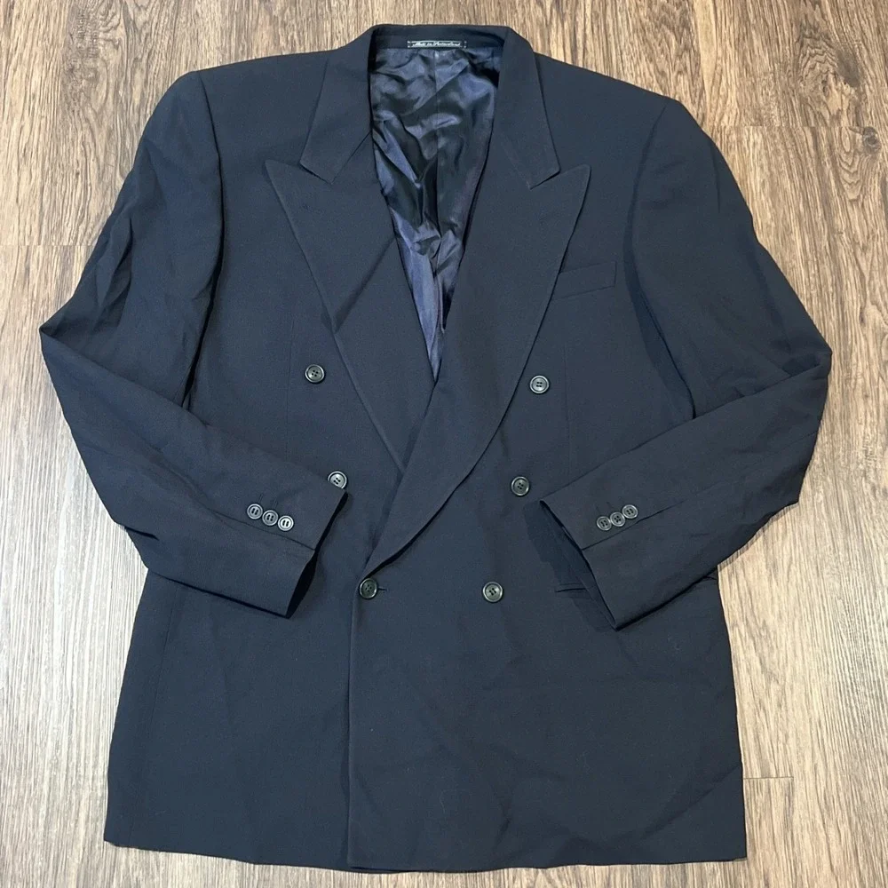 Ermenegildo Zegna Soft Double Breasted Navy Blue Wool Blazer Size 54L  Wool READ